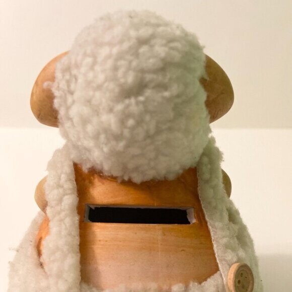 Vintage Lamb Coin Bank with Outfit 6 Inch Tall Ceramic  Sheep Figurine - Picture 10 of 13